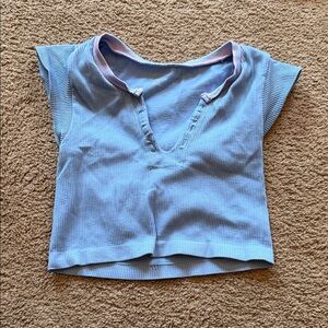 Light Blue Ribbed V-Neck Top